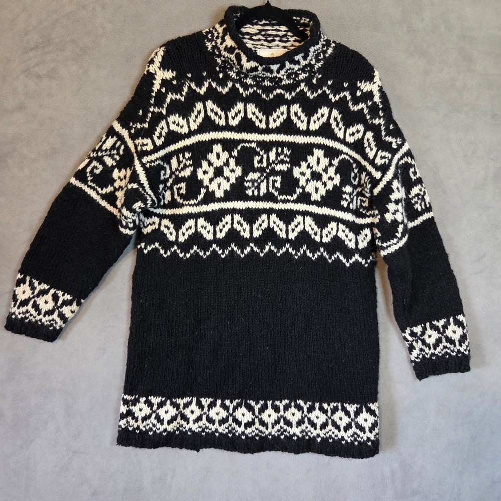 Express Tricot Wool Fair Isle Mock Neck Sweater Women's XS 90s Nordic Chunky